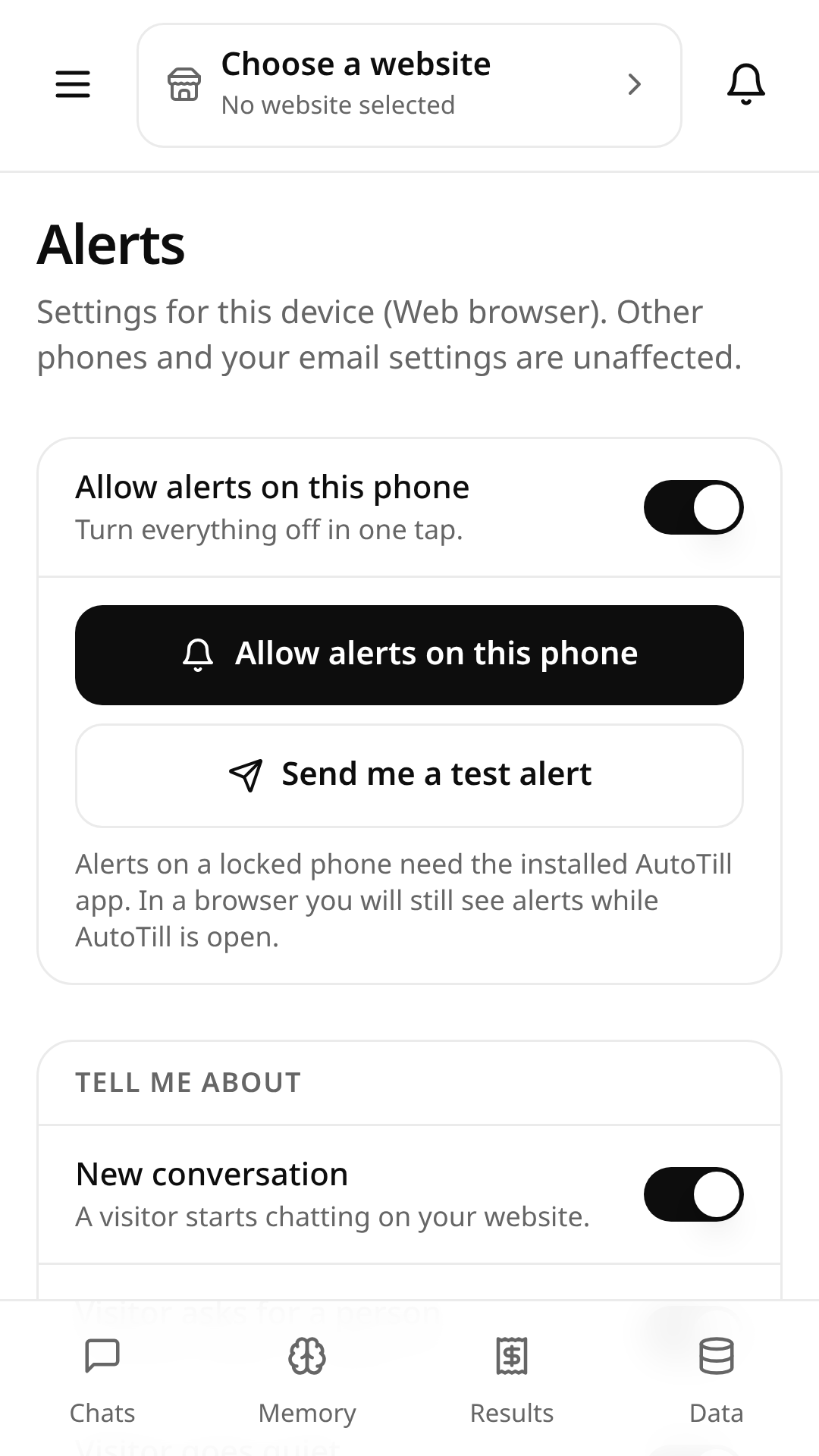 AutoTill alerts on Android